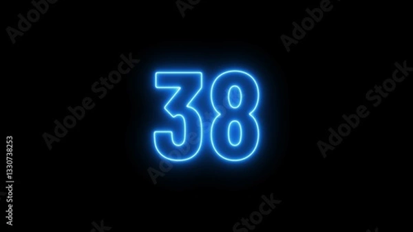 Fototapeta Abstract glowing neon text countdown 38 number illustration background 4K resolution.