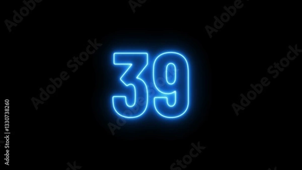 Fototapeta Abstract glowing neon text countdown 39 number illustration background 4K resolution.