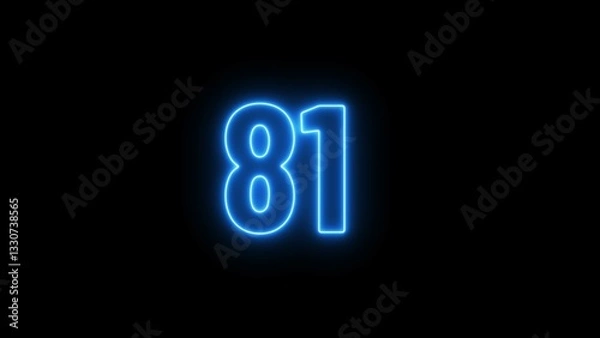Fototapeta Abstract beautiful neon light countdown 81 number illustration background 4K.