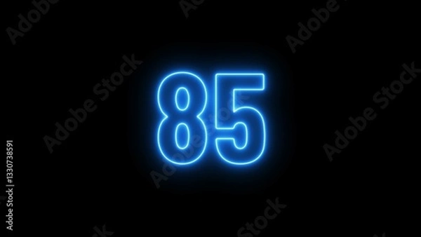 Fototapeta Abstract beautiful neon light countdown 85 number illustration background 4K.