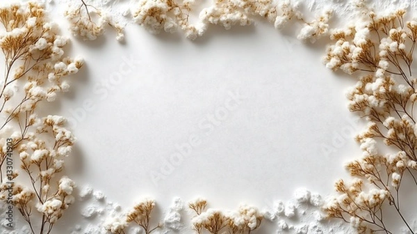 Fototapeta Dried Flowers Frame White Background Elegant Design