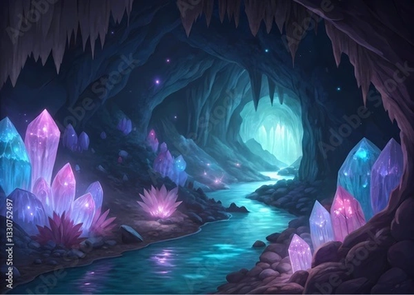Obraz Glowing Crystals in Mystical Underground Cave