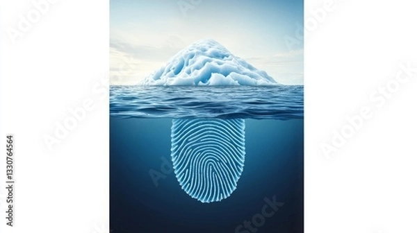 Fototapeta Iceberg antarctica impact. A fingerprint submerged in water resembles an iceberg, symbolizing hidden depths and identity beneath the surface.