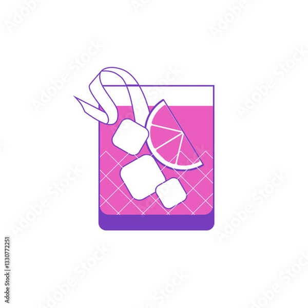 Obraz A vector illustration of a negroni cocktail in a glass, in a minimalist decorative style