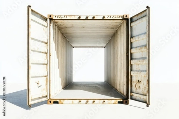 Fototapeta Empty Industrial Shipping Container with Open Doors Ready for Cargo Loading on Clean White Background