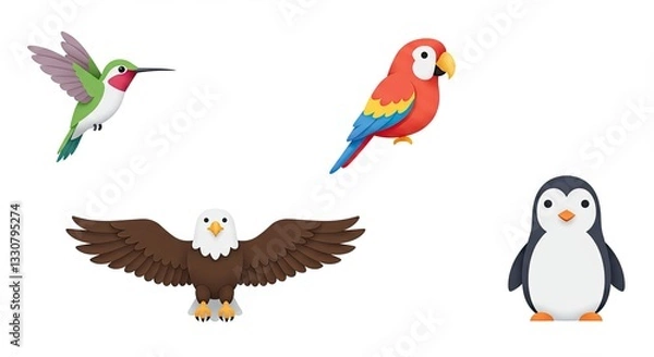 Obraz Colorful cartoon birds and animals on white background