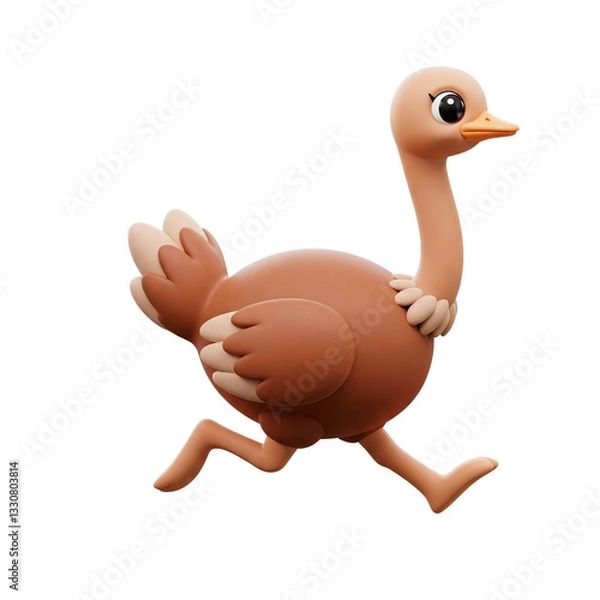 Fototapeta 3D Render of a Cute Running Female Ostrich Isolated