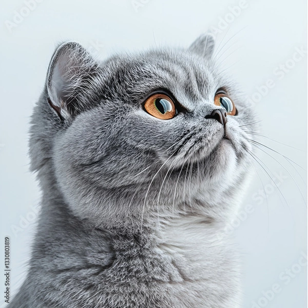 Fototapeta Adorable Gray Furry Kitten with Beautiful Eyes: Indoor Feline Portrait with Playful Muzzle and Elegant Whiskers