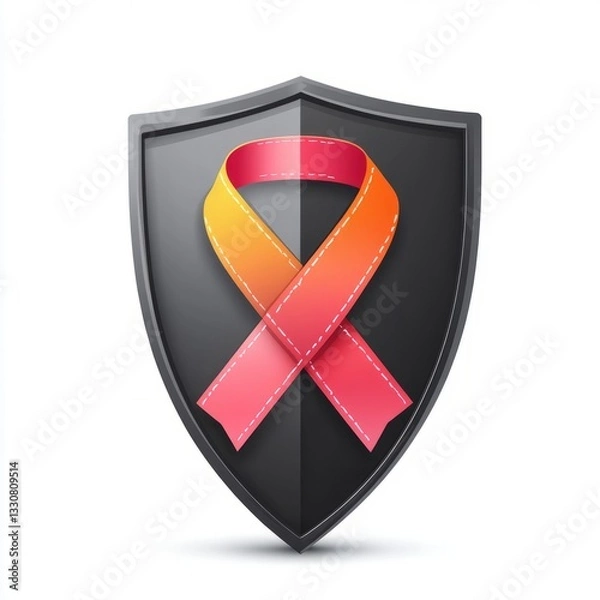 Fototapeta Shield with awareness ribbon icon isolated on white background