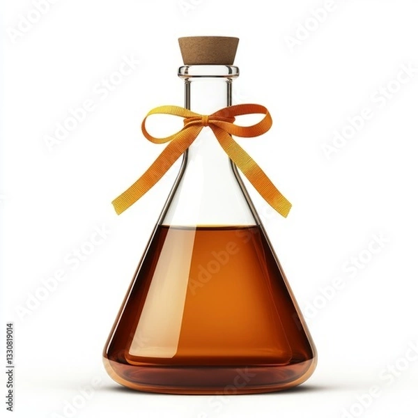 Fototapeta Laboratory flask with ribbon symbol isolated on white background