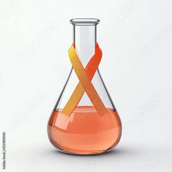 Fototapeta Laboratory flask with ribbon symbol isolated on white background