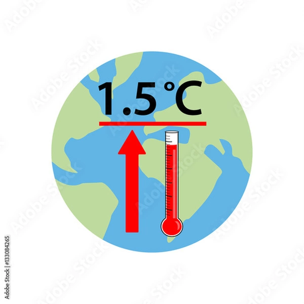 Fototapeta Vector image of the globe with 1.5 degrees, an arrow and thermometer
