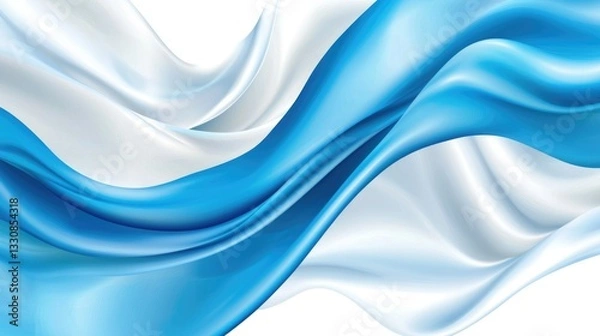 Fototapeta Flowing Blue and White Silk Fabric Waves in Motion with Soft Texture and Elegant Curves