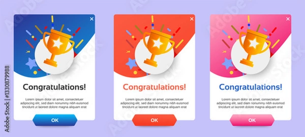 Fototapeta Set of Modern congratulations pop up banner with flat design on white background. Professional web design, full set of elements. User-friendly design materials. vector