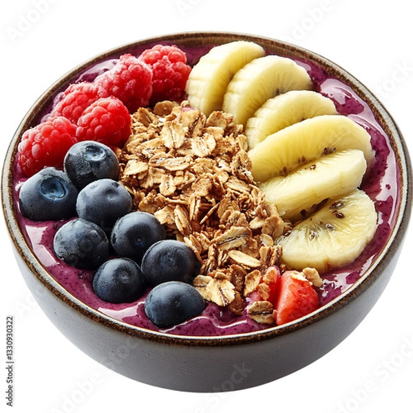Fototapeta A Bowl of Brazilian Acai Bowl with Fruit and Granola Isolated on Transparent Background