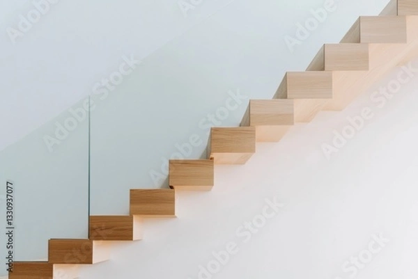 Fototapeta Minimalist Architectural Innovation Floating Wooden Staircase Design Transforming Contemporary Interior Spaces with Sustainable Scandinavian-Inspired Aesthetic Elegance