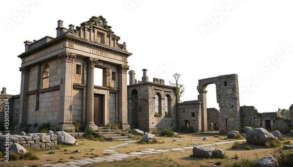 Fototapeta Weathered ancient stone ruins showcasing intricate architecture PNG Image