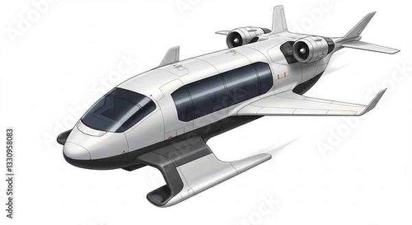 Fototapeta 未来型小型飛行機滑走準備完了 白い機体 鮮やかな光沢. AI Generated