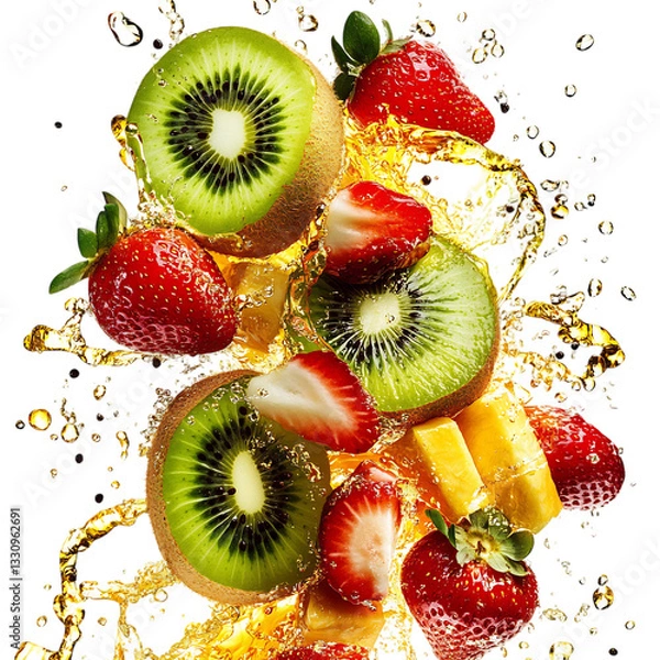 Fototapeta Fruit and Juice Splash Isolated on Transparent Background