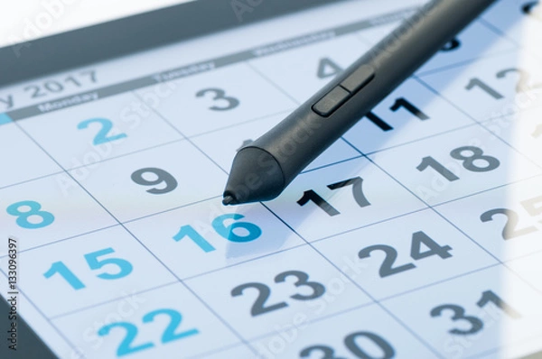 Fototapeta Calendar with touch pen,New year work time