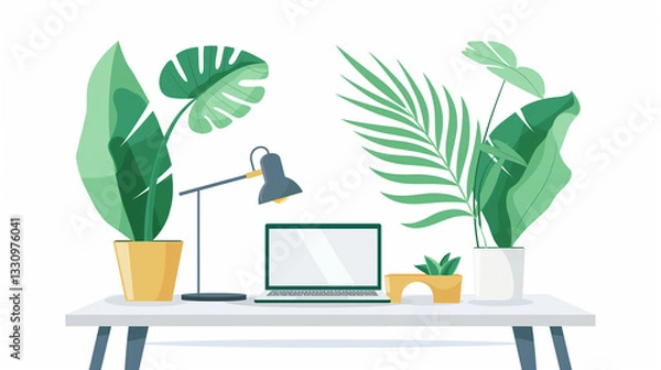 Fototapeta Minimalistic Home Office Illustration - ミニマルなホームオフィスイラスト