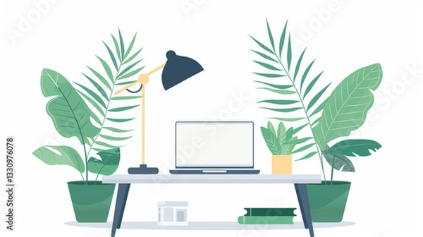 Fototapeta Minimalistic Home Office Illustration - ミニマルなホームオフィスイラスト