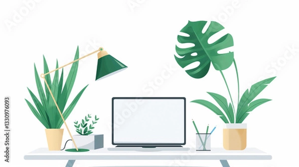 Fototapeta Minimalistic Home Office Illustration - ミニマルなホームオフィスイラスト