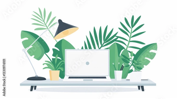 Fototapeta Minimalistic Home Office Illustration - ミニマルなホームオフィスイラスト