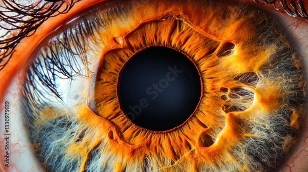 Fototapeta Close-up View of an Intricate Human Eye with Orange and Black Colors