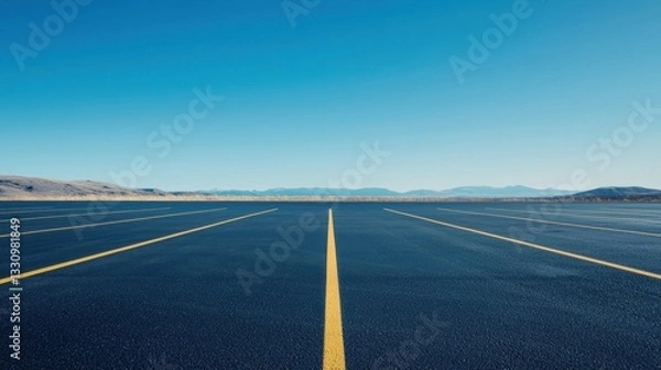 Fototapeta A vacant parking lot stretching into the horizon, its painted lines untouched by vehicles.