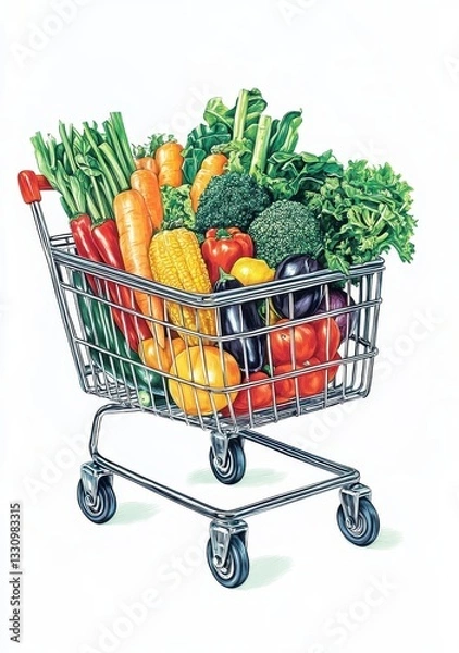 Fototapeta Colorful Fresh Vegetables in a Metal Shopping Cart
