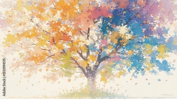 Fototapeta 色とりどりの葉を持つ多様な木の水彩画10