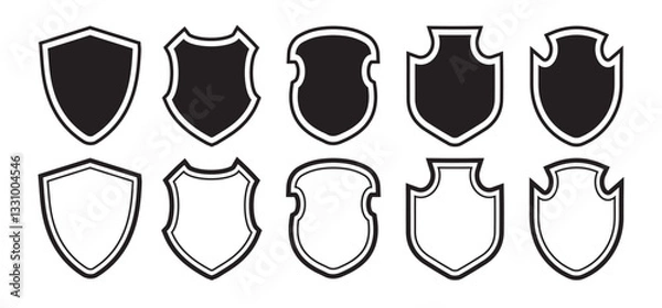 Fototapeta Shield icon set in vintage style. Protect shield security icon set. Protect shield security icons. Shield badge quality symbol.