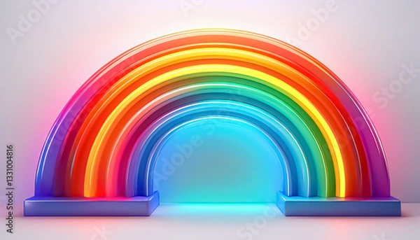 Obraz Glowing 3D Rainbow on White Background