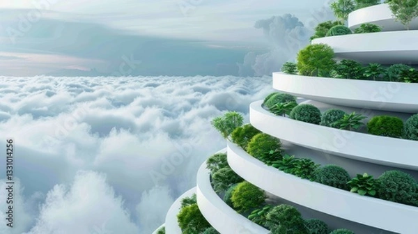 Fototapeta A lush forest merging with a futuristic city symbolizes the harmony between urbanization and sustainability. Ultra-sharp rendering ensuring strong focus.