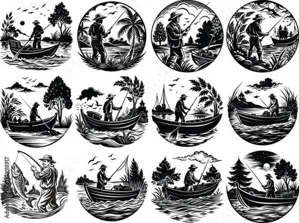 Fototapeta silhouette Fishing vector Bundle