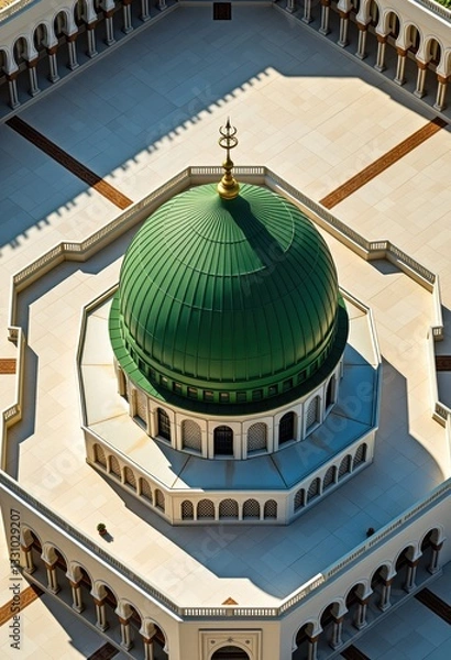 Obraz Aerial View of Green Dome Medina Complex for Religious Studies and Mosque Architecture Resources