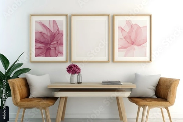 Fototapeta Three Empty Photo Frames for Mockup in Modern Living Room