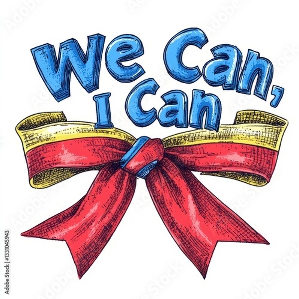 Fototapeta "We Can, I Can" slogan with ribbon design isolated on white background