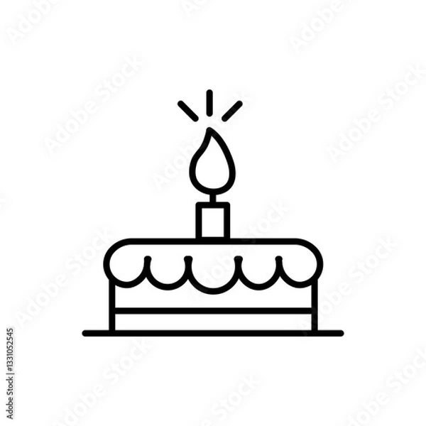 Fototapeta Celebration birthday cake outline icon isolated on white background. Flat vector illustration.