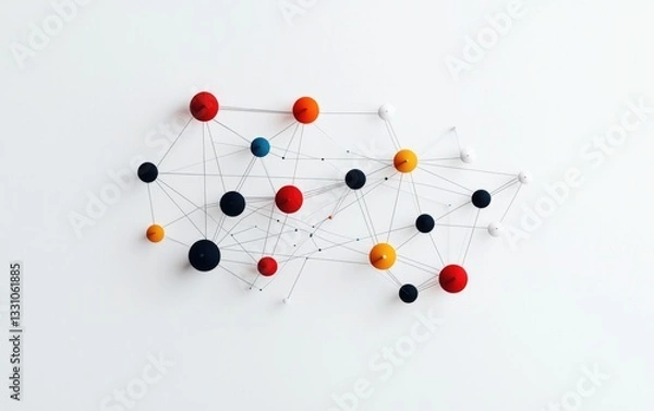 Obraz Colorful Pins Connected On White Background