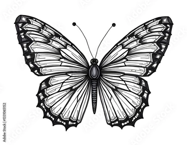 Fototapeta Illustration of a butterfly with its wings decorated with a modern geometric pattern, depicted in black and white to highlight the contrast and uniqueness of the design