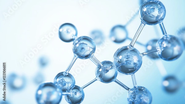 Obraz Molecular Structure with Transparent Spheres on Soft Blue Background
