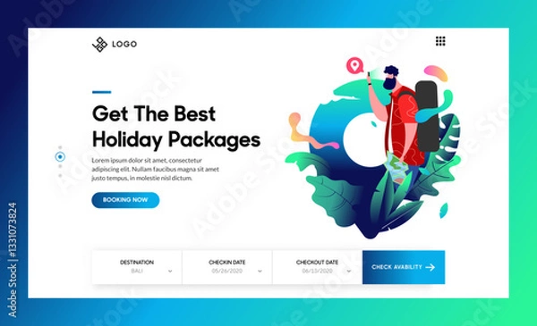 Obraz Modern Travel Website Template with Vibrant Illustrations
