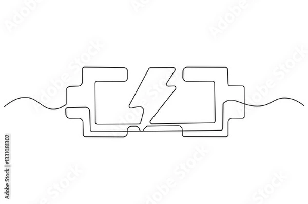 Fototapeta Continuous one line drawing of battery charging. Single line drawing illustration of battery charging symbol. Electricity energy concept vector art. Doodle line illustration.