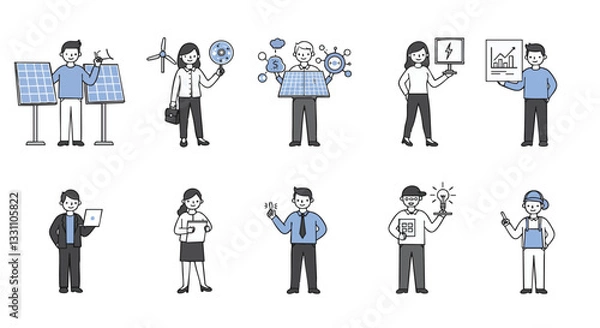 Fototapeta Renewable Energy and Sustainability Vector Illustration Pack on Plain White Background - Professional Environment AI File