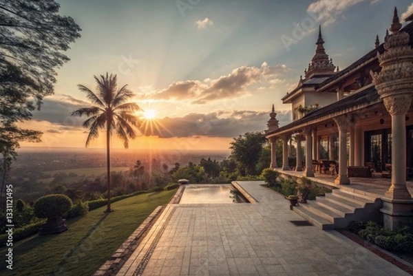 Fototapeta Tropical Villa Sunset View