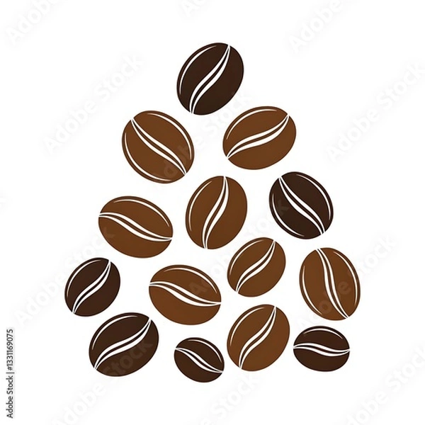 Fototapeta A Rich Cascade Of Coffee Beans, Symbolizing The Aromatic Journey From Bean To Cup, Depicted In Simple, Dark Brown Silhouettes Against A Bright White Background