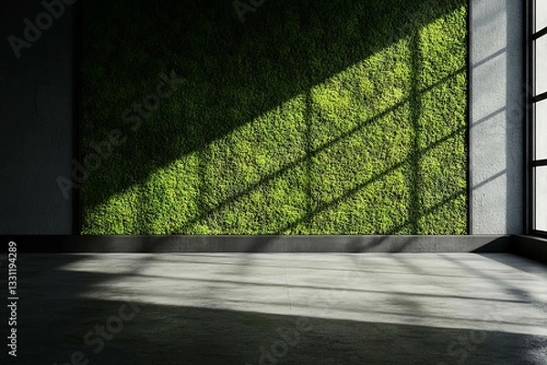 Fototapeta Vibrant Green Moss Wall with Natural Light and Shadow Patterns