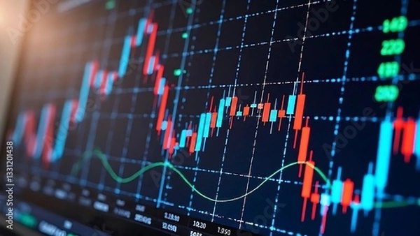 Obraz Analyzing Market Trends: Candlestick Charts and Technical Indicators